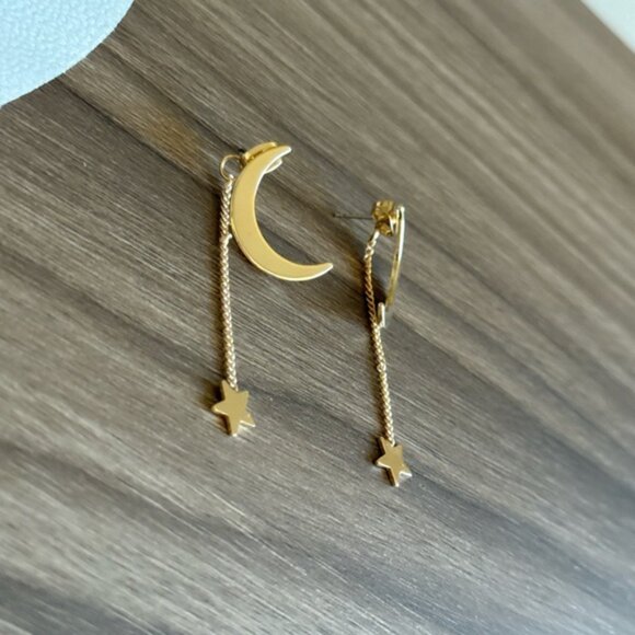 Moon Star Dangle Earrings Q304 - Picture 3 of 4